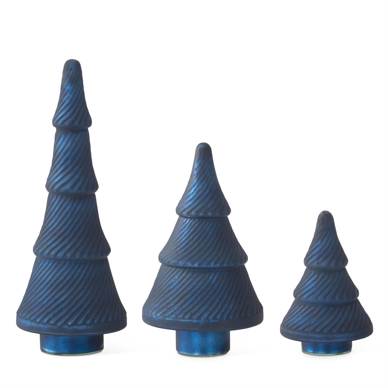 Trees, Set/3 Frosted Blue Pressed Glass 8.25/12/16.75"