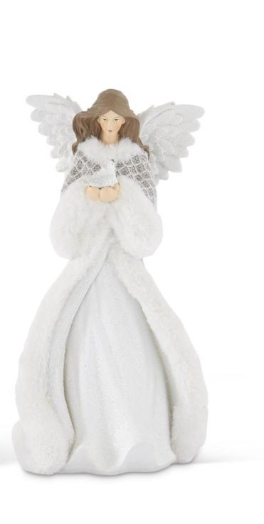 Angel, 15" Fur Trimmed w/White Glittered Dress