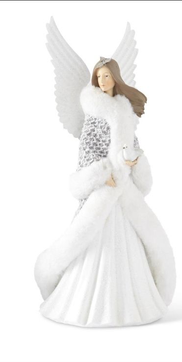 Angel, 18.5" Fur Trimmed w/White Glittered Dress w/Metal Wings