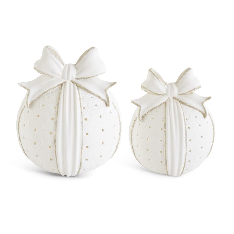 Luminary, Set/2 Cutout White Porcelain LED Ornaments w/Timers