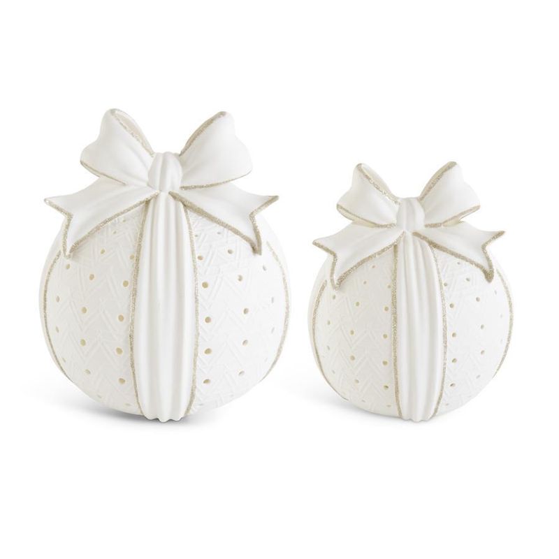 Luminary, Set/2 Cutout White Porcelain LED Ornaments w/Timers