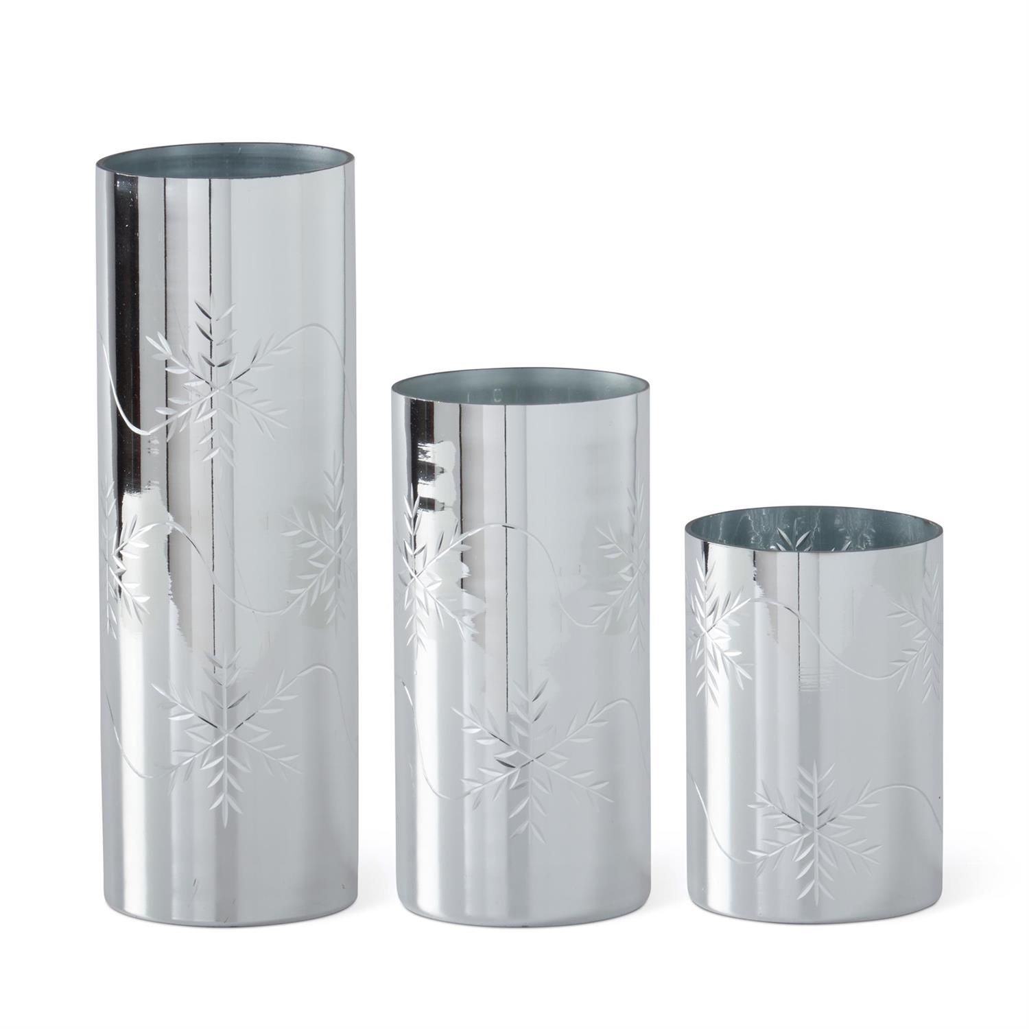 Candle Holder, Set/3 Mulberry Glass w/Snowflakes