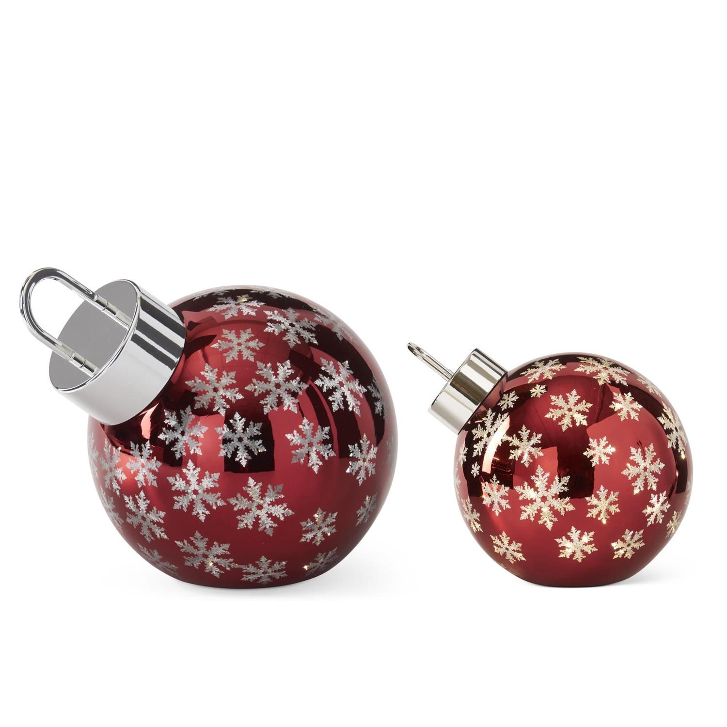 Luminary, Set/2 LED Red w/Snowflake Glass Ornaments 8.5/10"