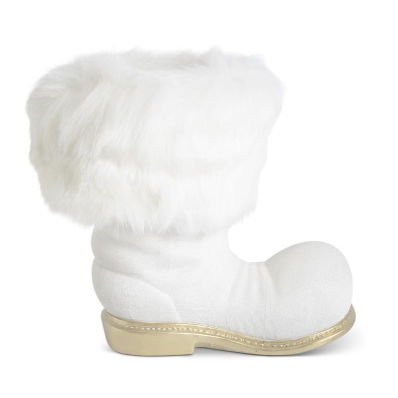 Tabletop, 12&quot; White Glittered Santa Boot w/Gold Sole &amp; Fur Trim