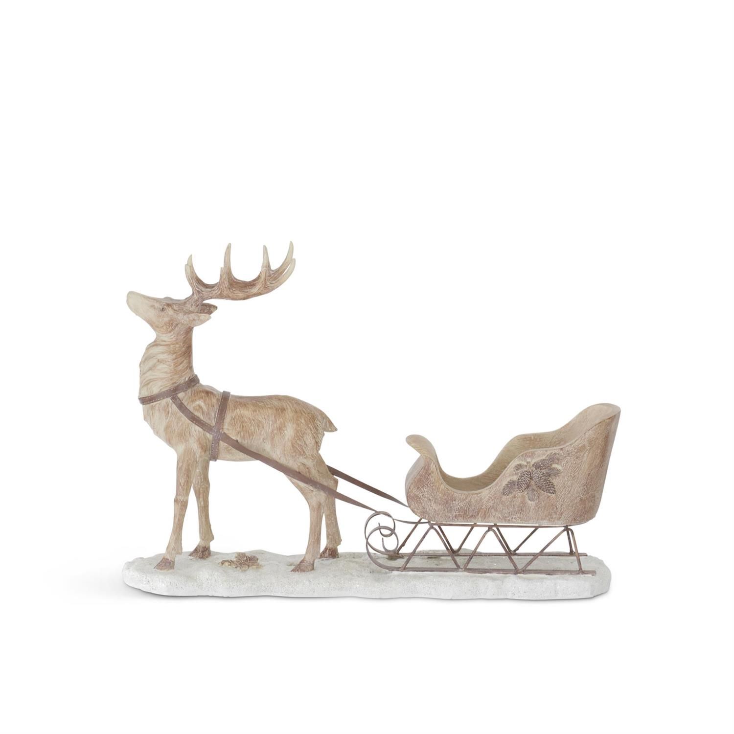 Tabletop, 17.5" Reindeer Pulling Sleigh on Glittered Snowy Path