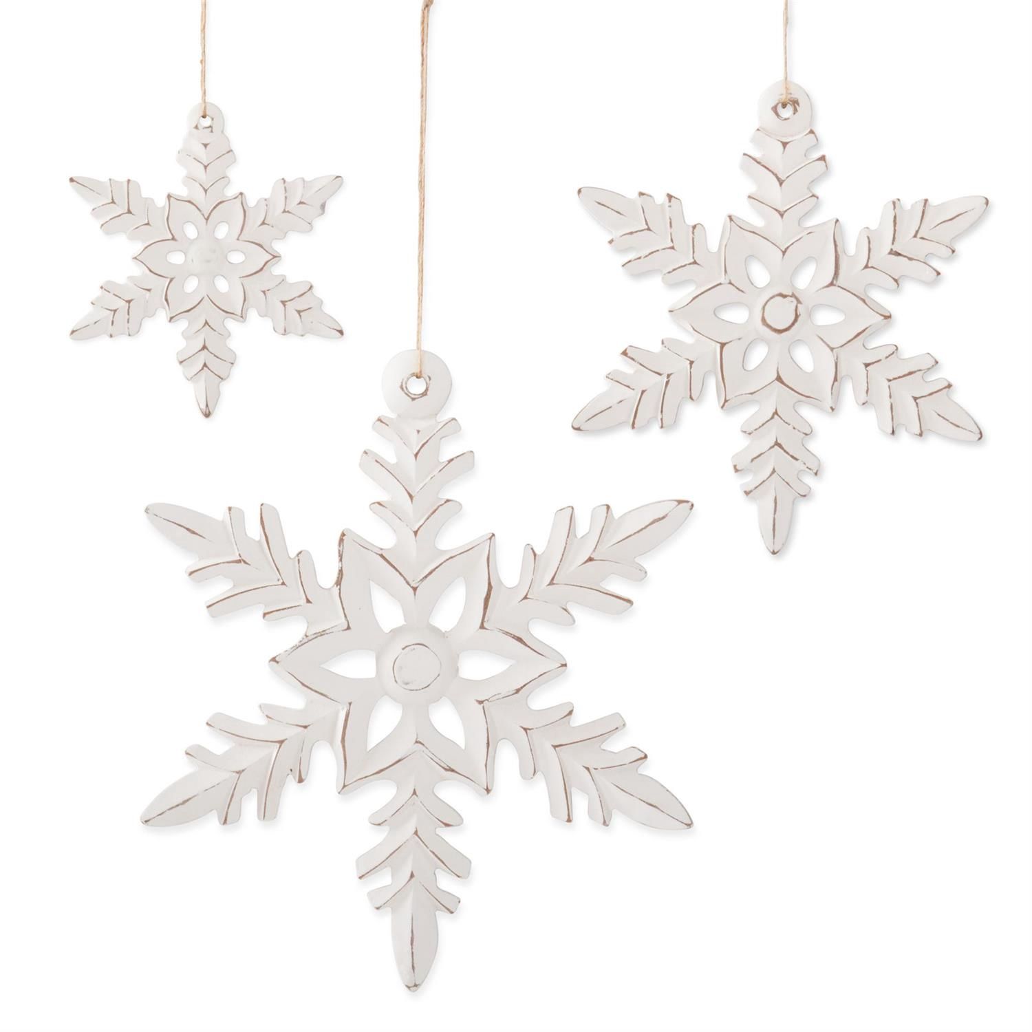 Ornament, Set/3 White Wood Snowflake 6/9/12.25"