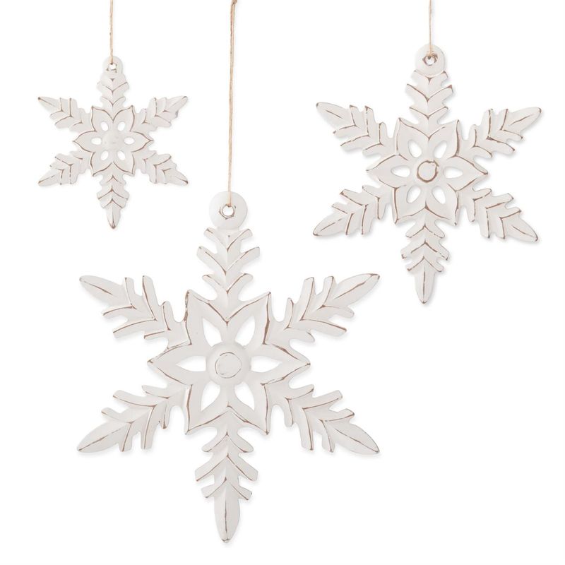 Ornament, Set/3 White Wood Snowflake 6/9/12.25&quot;