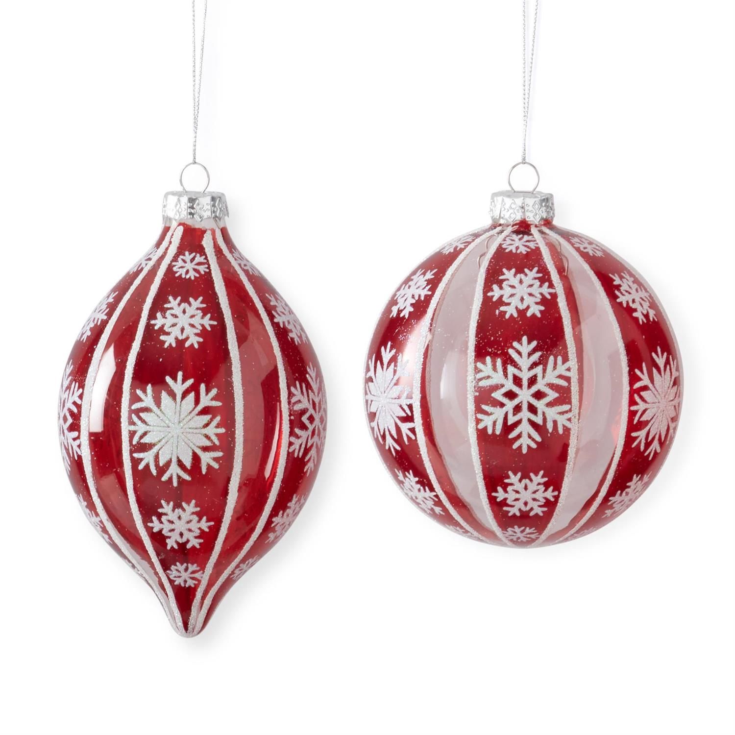 Ornament, Red &amp; Champagne Glitter Stripe Glass 3 Styles