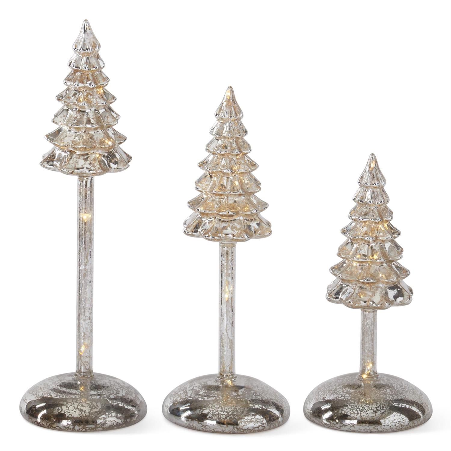 Trees, Set/3 Silver Mercury Glass LED Finials