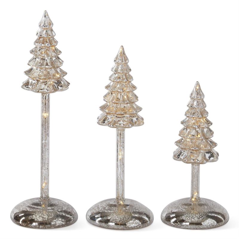 Trees, Set/3 Silver Mercury Glass LED Finials