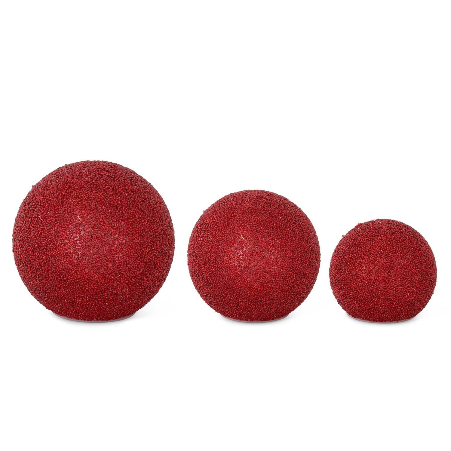 Luminary, Set/3 Red Seed Bead LED Globes w/Timer