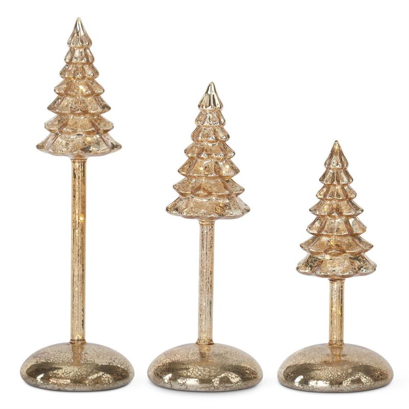 Trees, Set/3 Gold Mercury Glass LED Finials 8/9.75/11.5&quot;