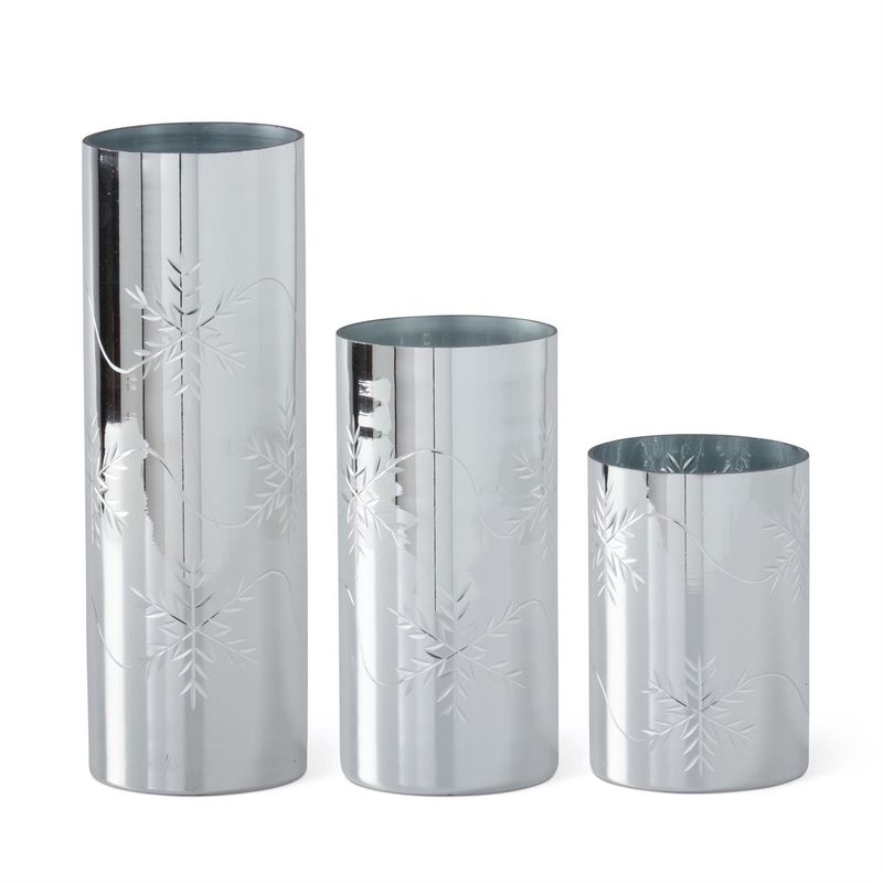 Candle Holder, Set/3 Silver Glass Snowflake 6/8.25/12"