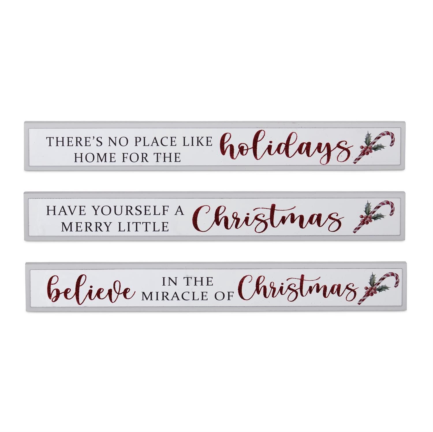 Sign, 15.75" White Xmas Message w/Candy Cane  3 Styles