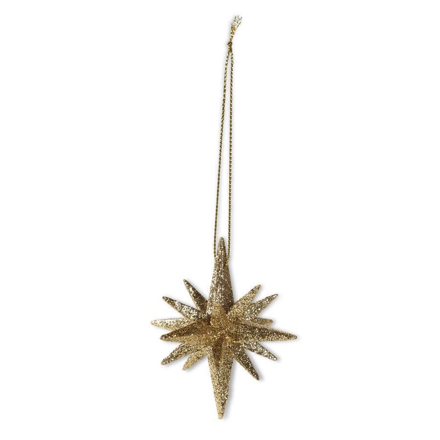 Ornament, 2.5" 9 Point Gold Glitter Star