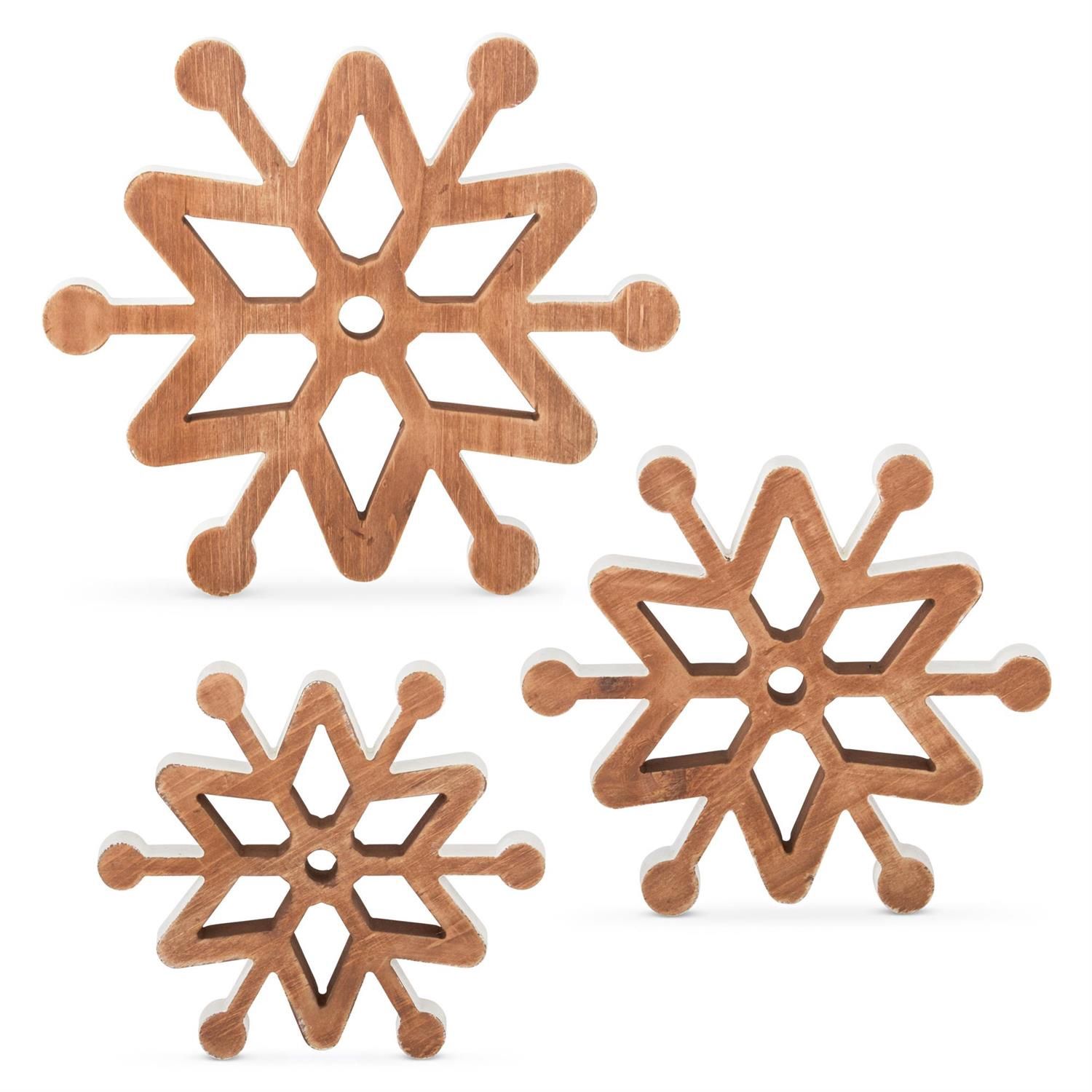 Snowflakes, Set/3 Wooden w/White Edge 7/8/9"