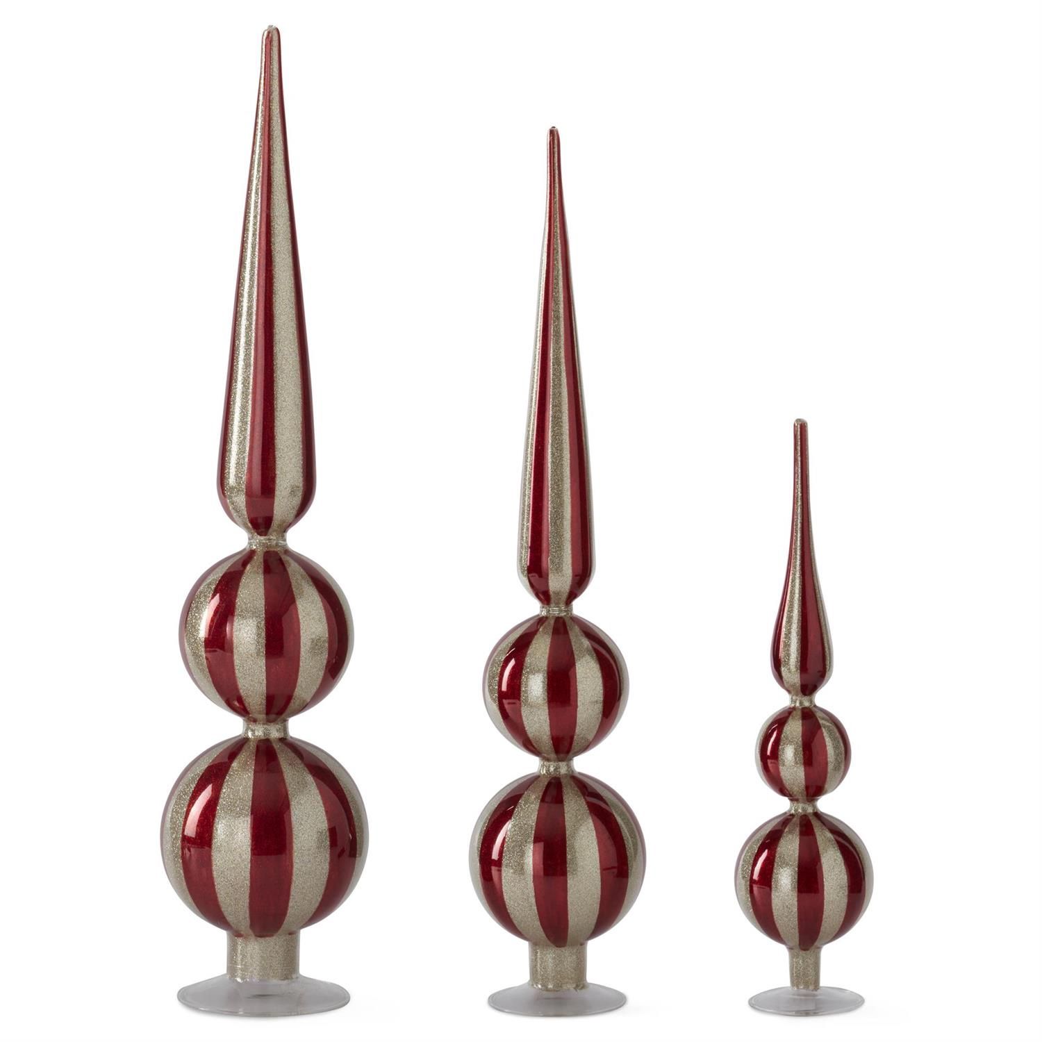Finials, Set/3 Glass Red &amp; Champagne Stripe 17"/22"/25"