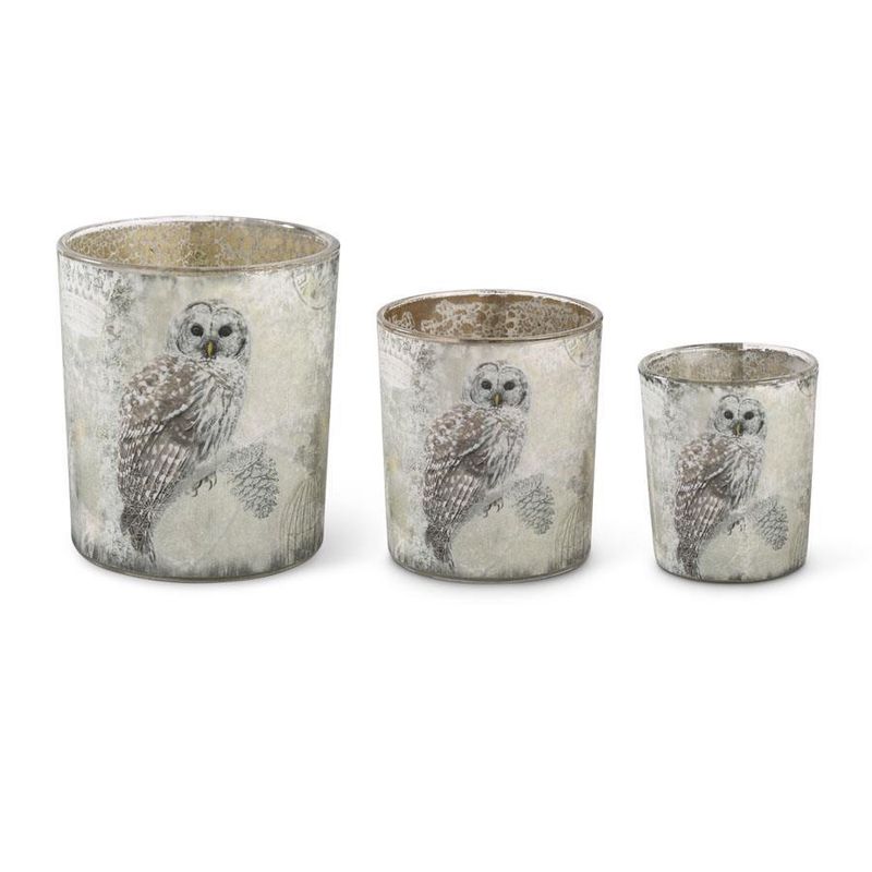 Container, Set/3 Glass Snowy Owl 2.5/3/4&quot;