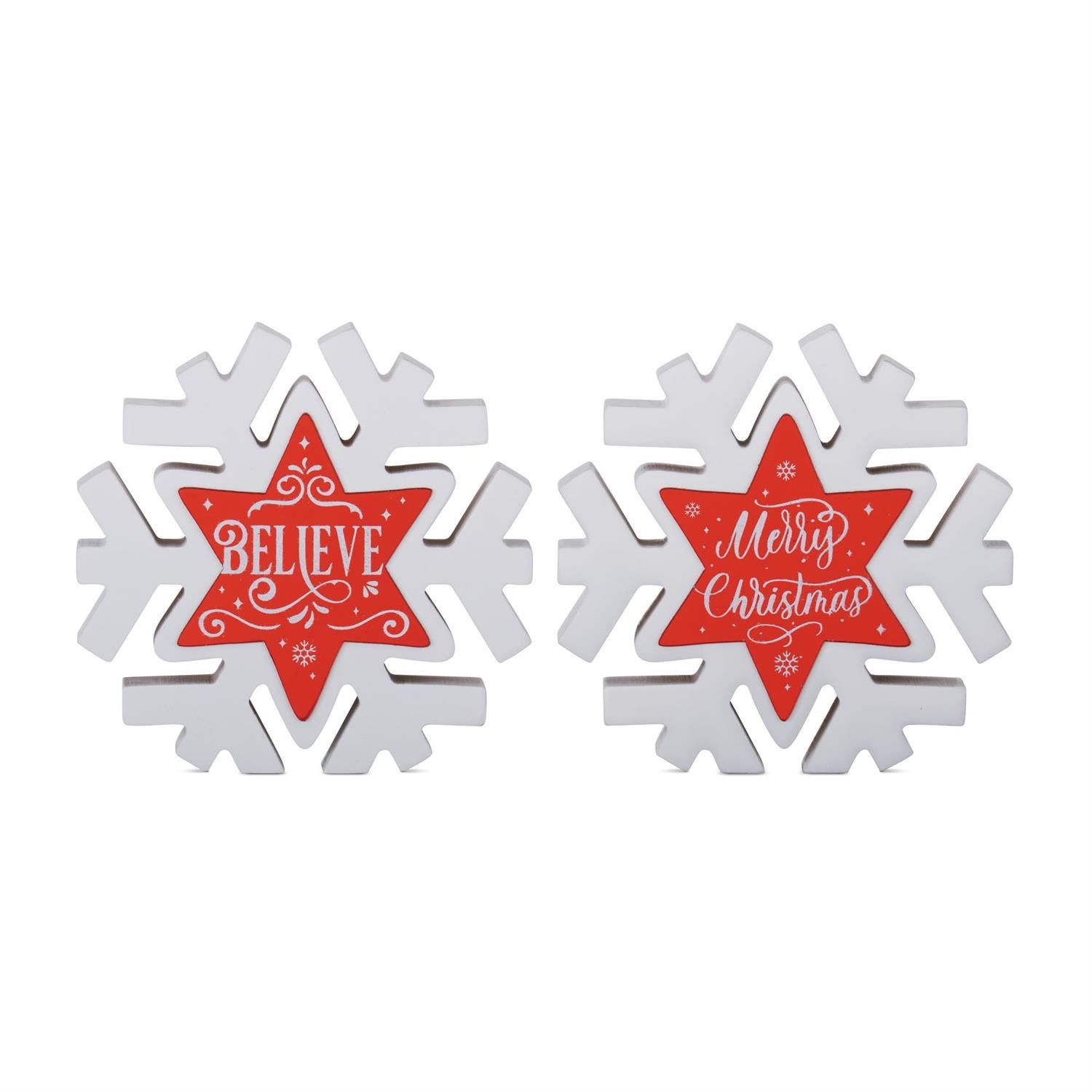Sign, 5.75" Red/White Snowflake Cutout 2 Asst