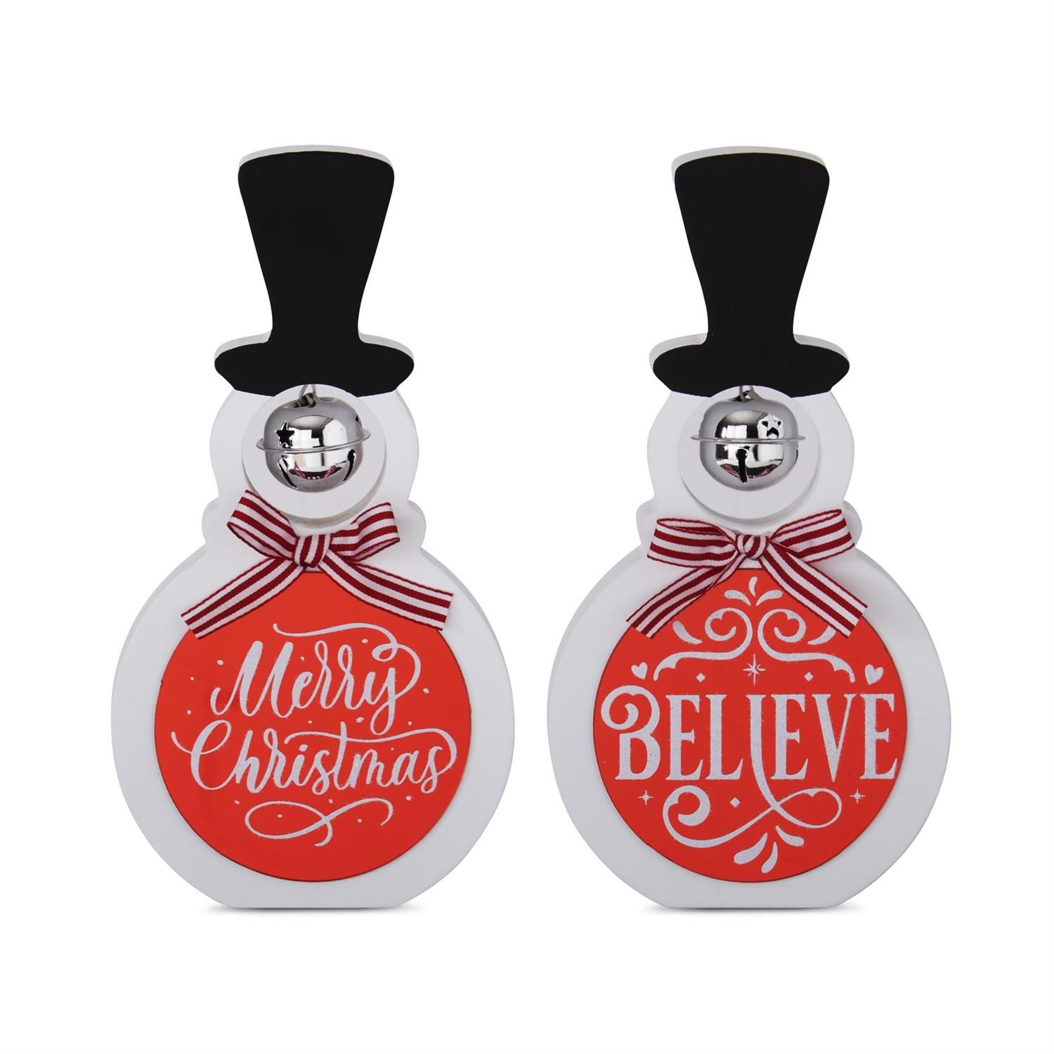 Snowman, 7.75" White Wood w/Red Sign