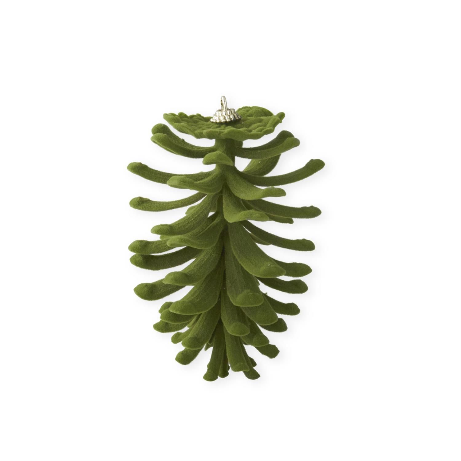Ornament, 5.5" Green Velvet Flocked Open Pinecone