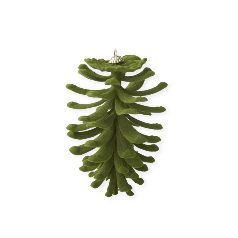 Ornament, 5.5" Green Velvet Flocked Open Pinecone