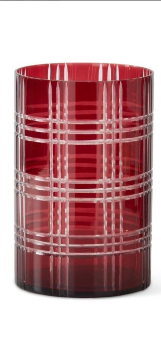 Candle Holder, 11&quot; Mulberry Windowpane Etched Glass