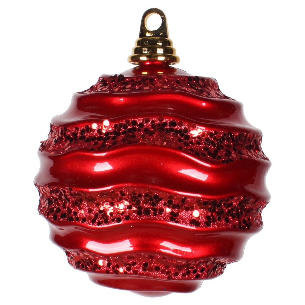 Ornament, Red Wave Ball 6" glitter