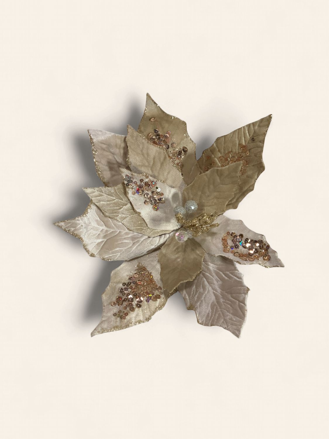 Poinsettia, Sequin on Velvet 17" Champagn