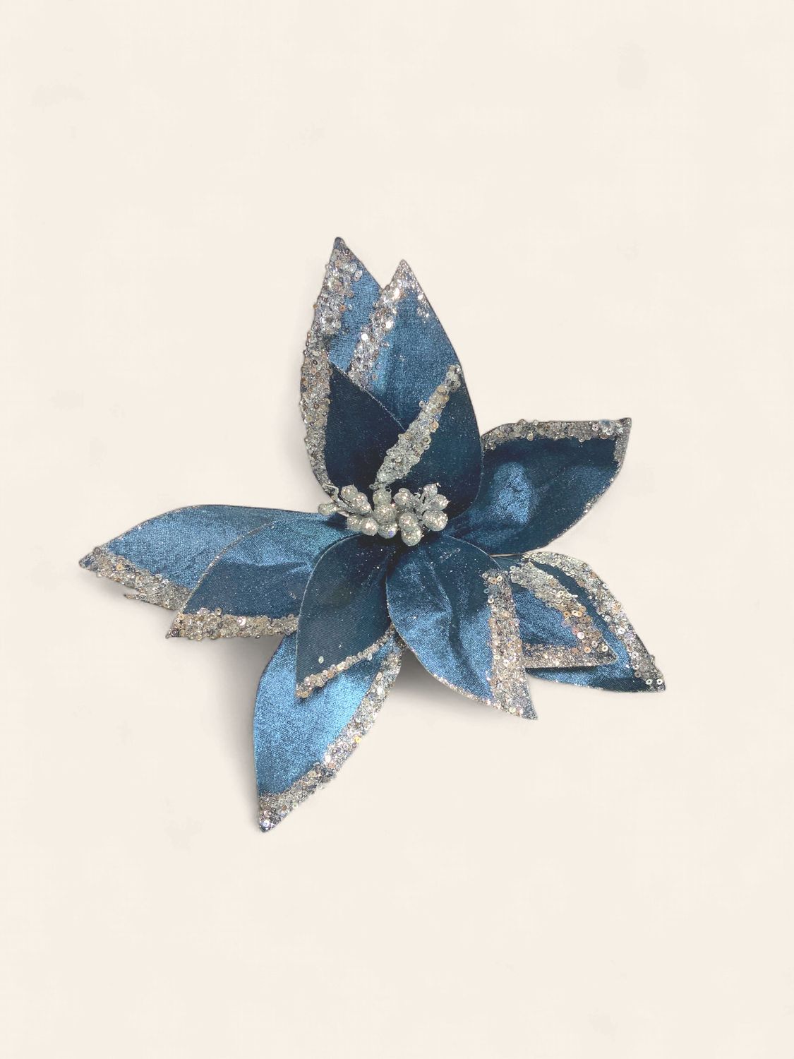 Poinsettia, Dk Blue/Silver glitter