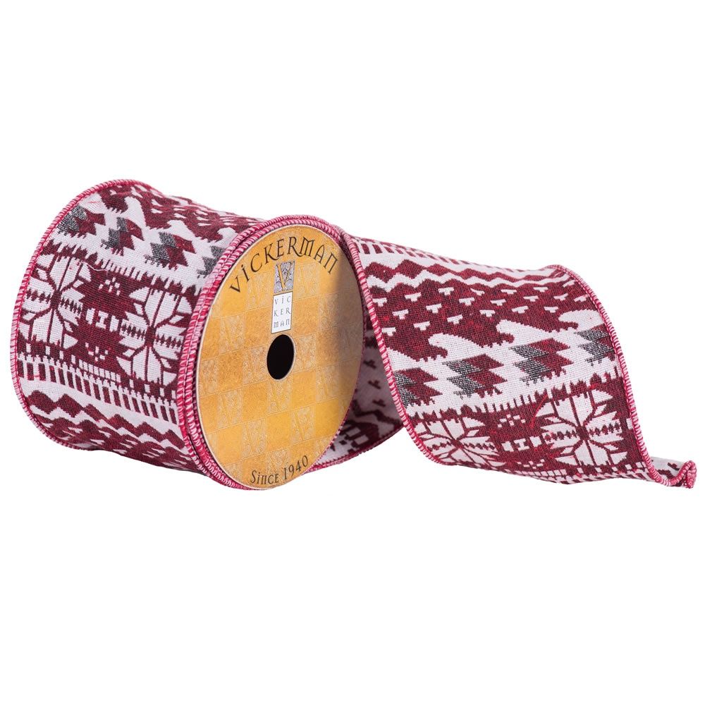 Ribbon, Red Damask Jacquard 4" 10yd