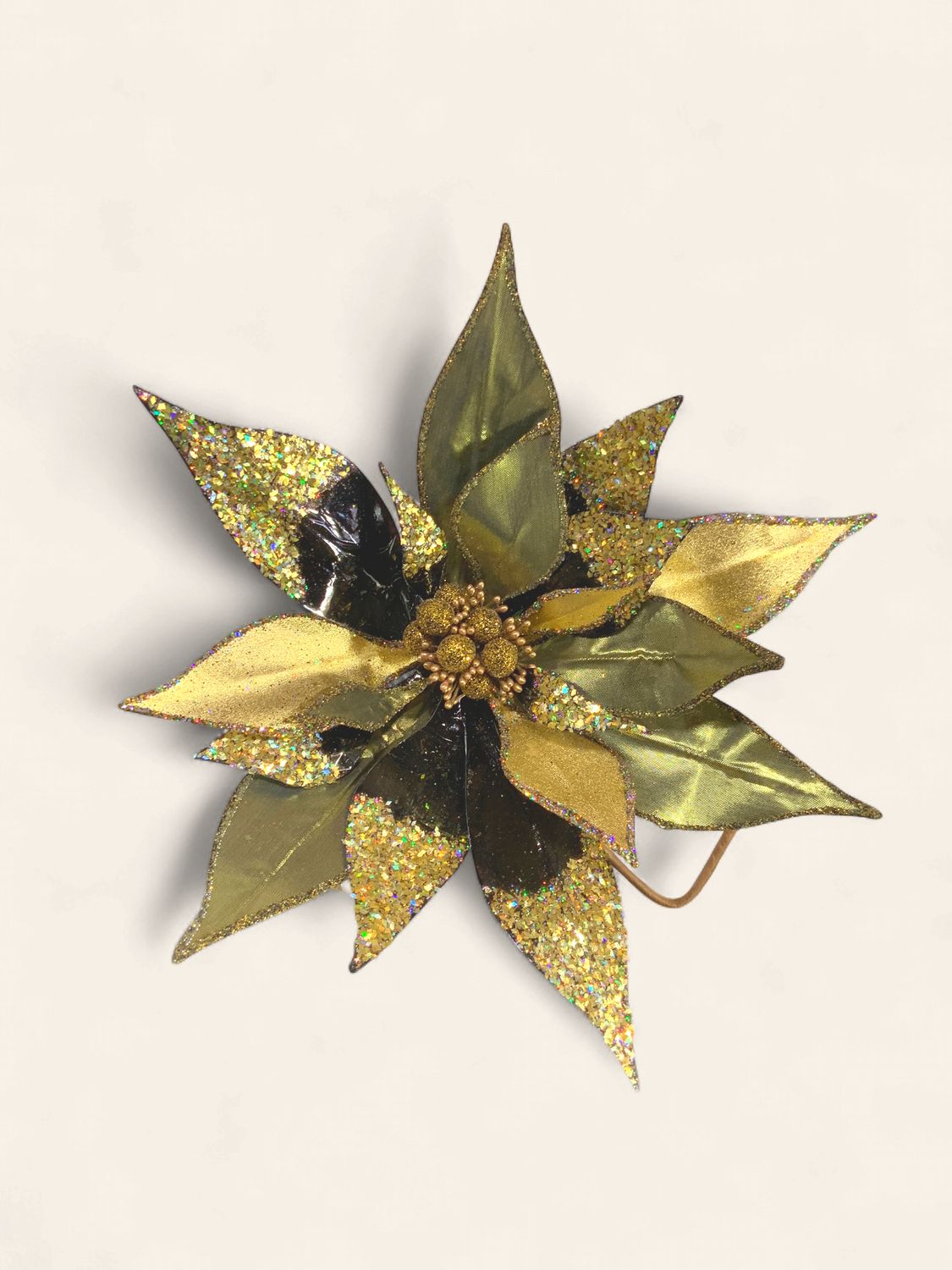 Stem, Poinsettia Gold/Grn/Blk 22" Metallic