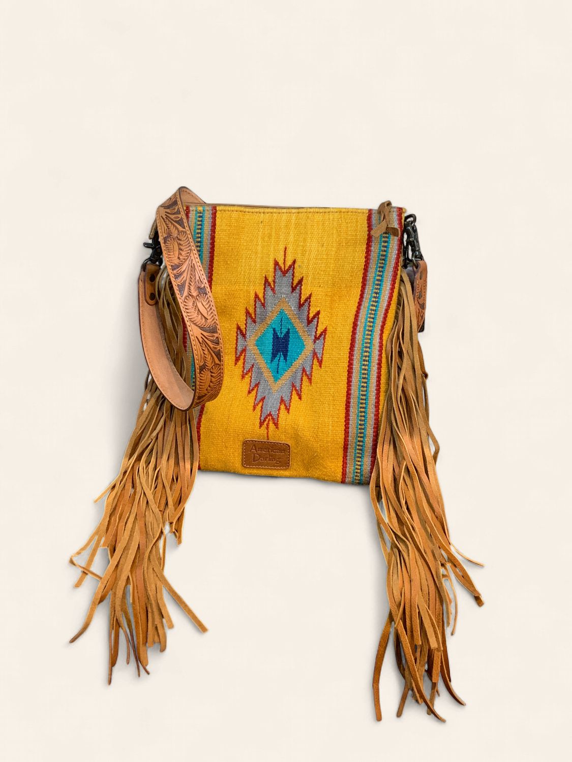 Crossbody, Woven w/Fringe Gold/Turq