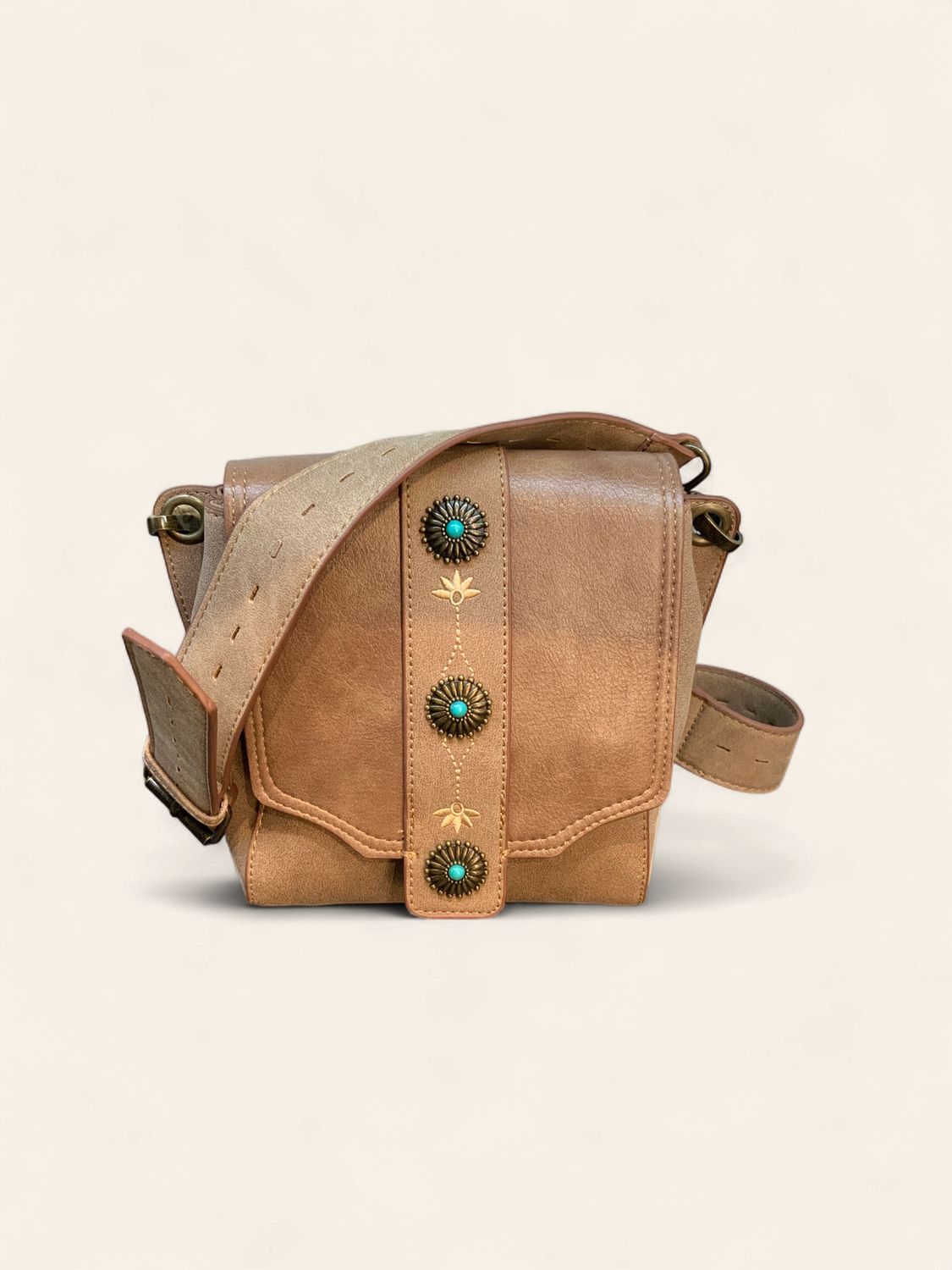 Crossbody, Medallions/Stitching Taupe