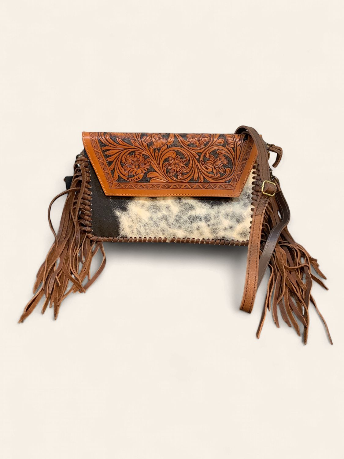 Crossbody, Brwn/White Hairon lacing leath