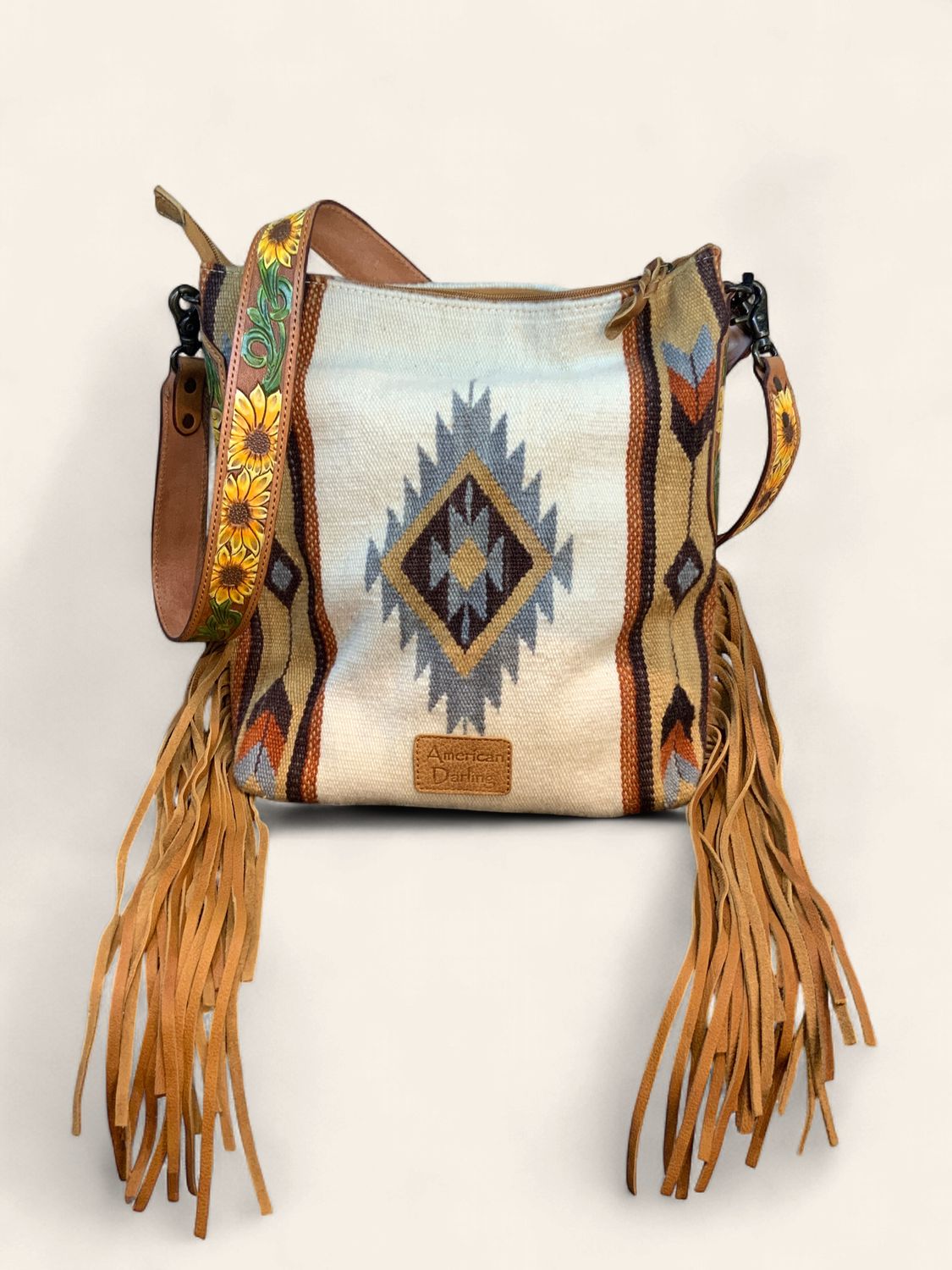 Crossbody, Sunflower Woven/Lth hand tooled