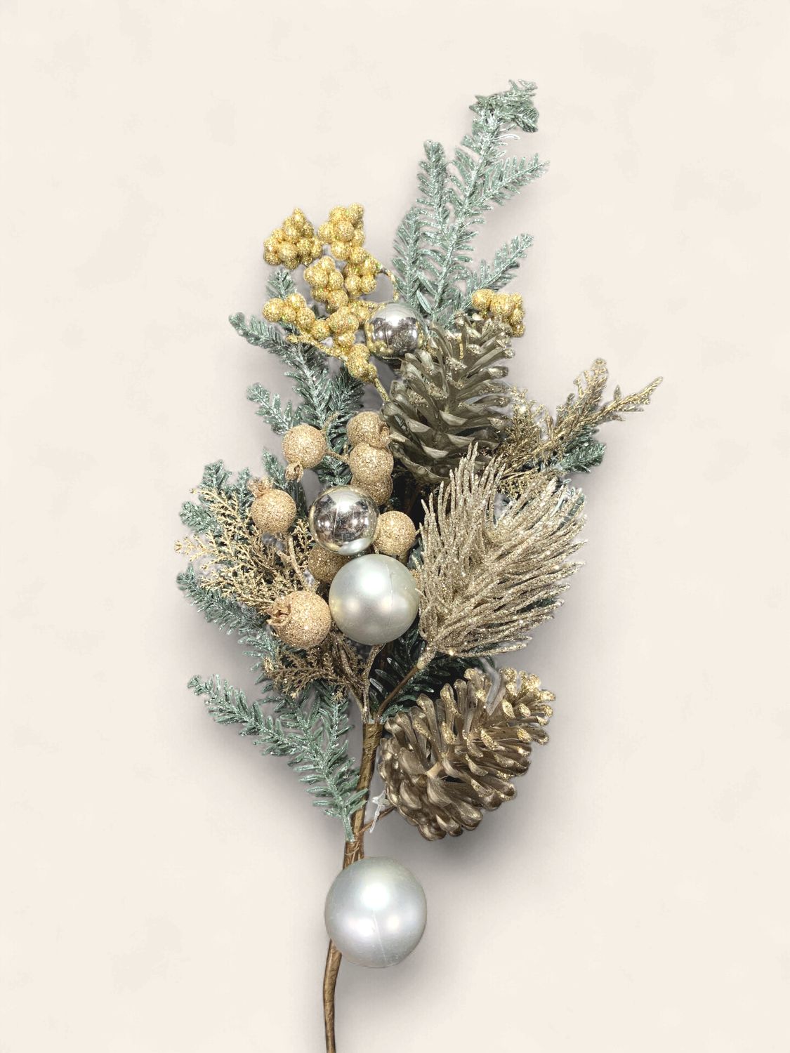 Spray, Gold/Silver Pine Berry Ball 34"