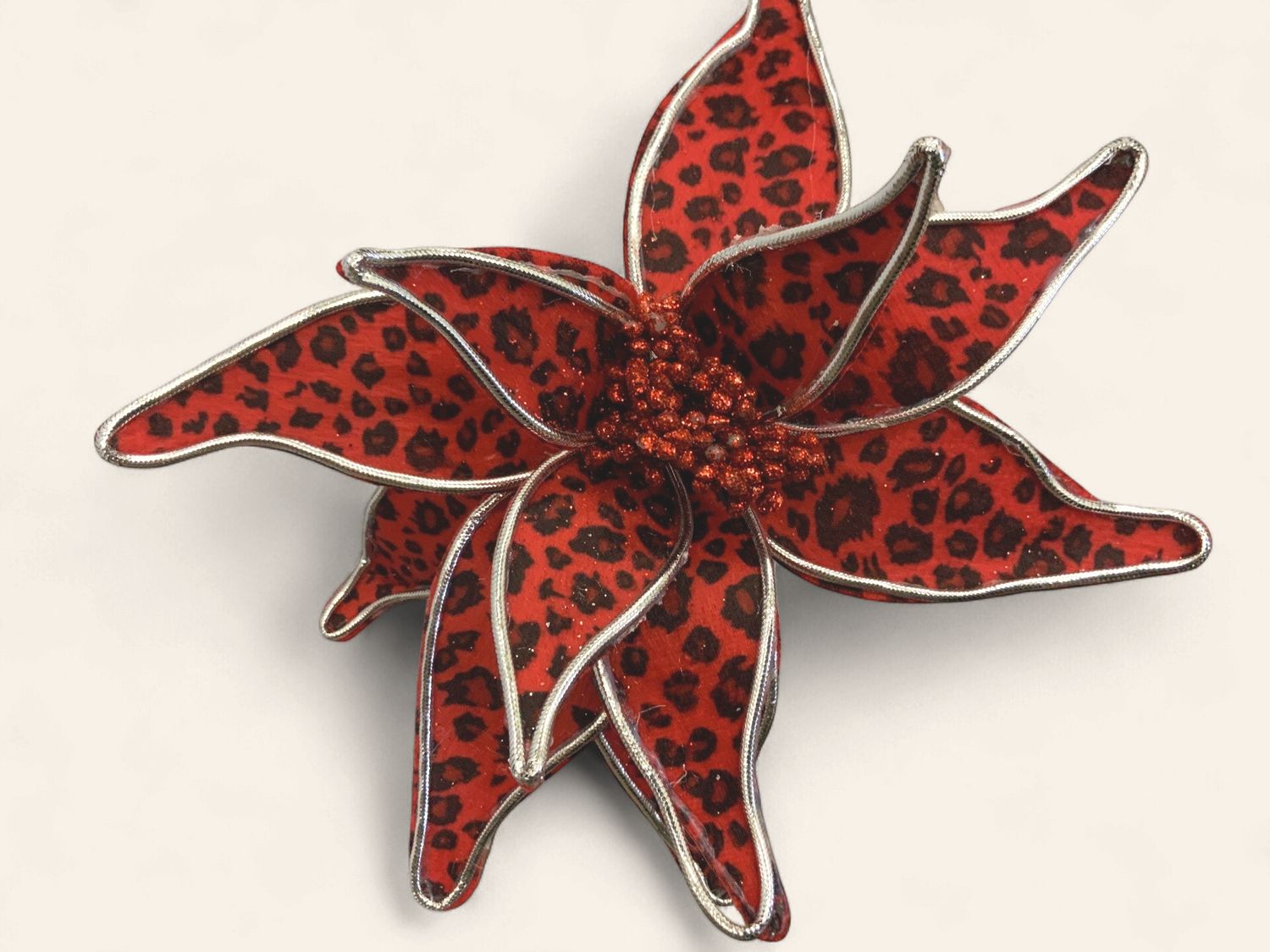 POINSETTIA, ANIMAL PRINT 22"RED BLK