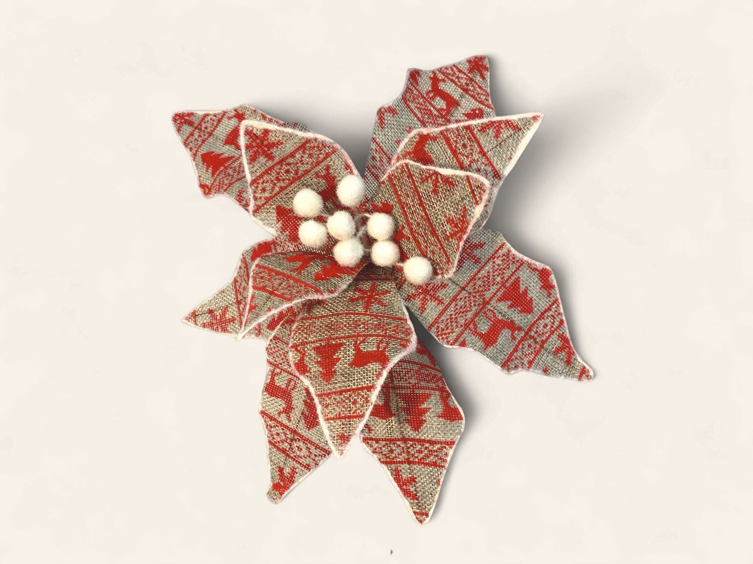 Poinsettia, Burlap print pom pom