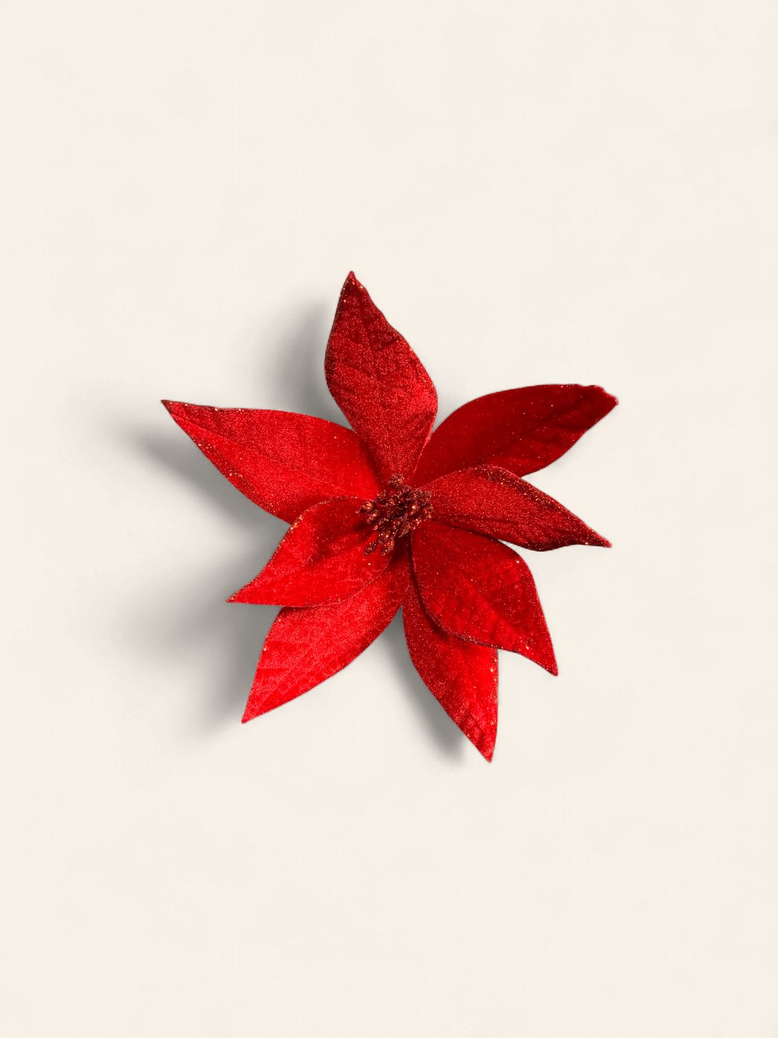 Poinsettia Clip, Red Velvet 9" glit edg