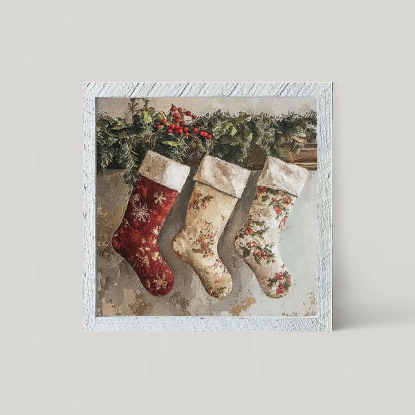 Picture, Christmas Stockings 14x14 White Frame
