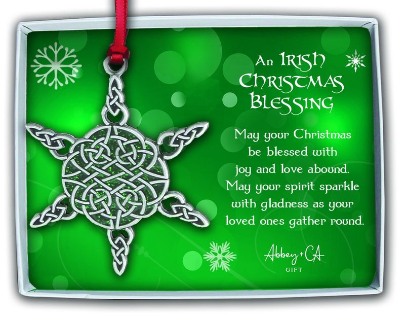 Ornament, Celtic Snowflake w/Green Epoxy &amp; Ribbon Boxed