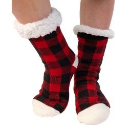 Plush Sock, Red Plaid