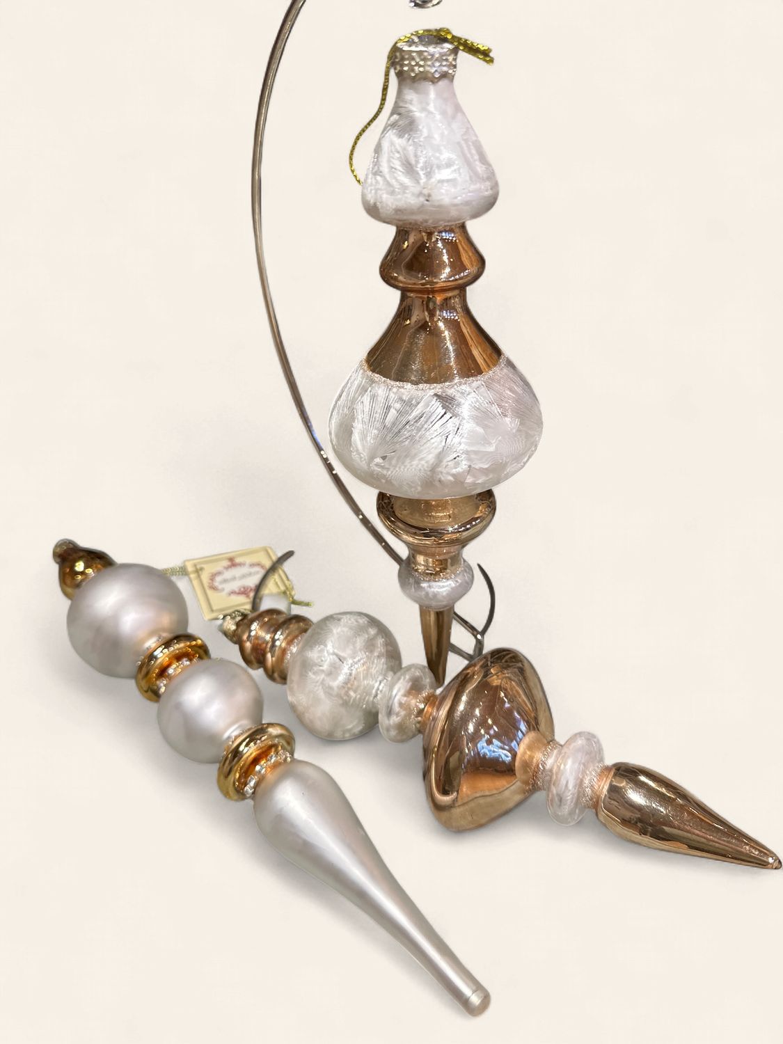 Ornament, Gold/Ivory w/Rhinestone Finial 11"