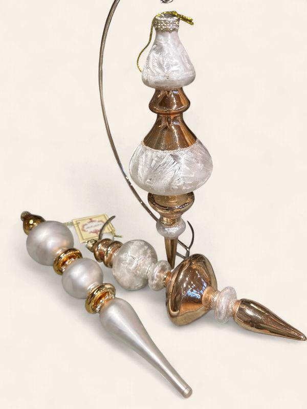 Ornament, Gold/Ivory w/Rhinestone Finial 11"