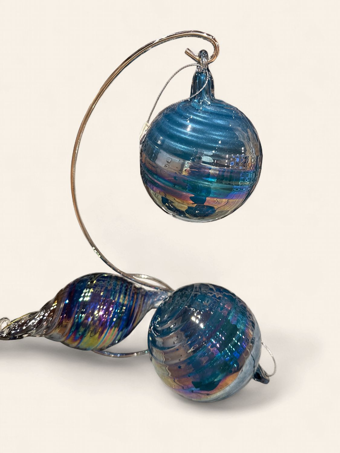 Ornament, Blue Swirl Glass Iridescent