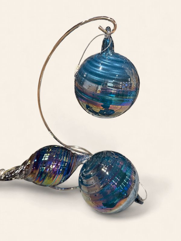 Ornament, Blue Swirl Glass Iridescent