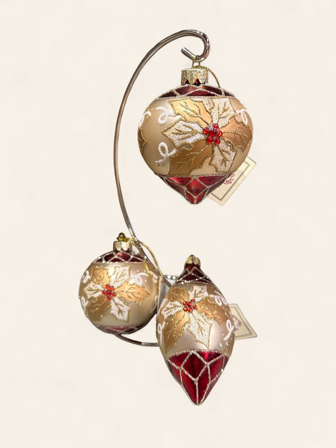 Ornament, Sparkling Poinsettia Red/Gold