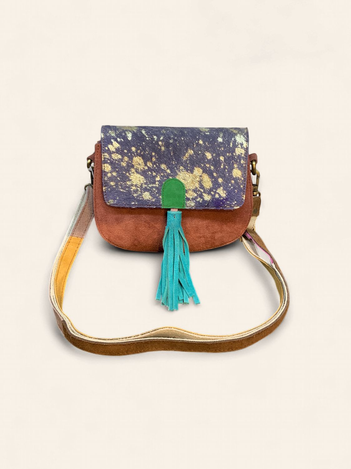 Purse, Cowhide Tasseled Saddle Bright Colors