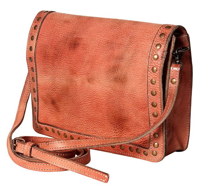 Crossbody, Genuine Leather w/Stud Border
